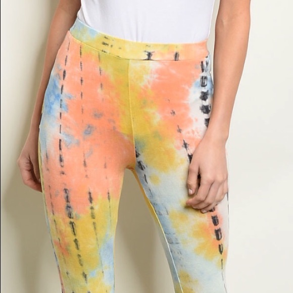 ❌DONATED❌Yellow Tie Dye Lightweight Hippie Style Jersey Pant Leggings - Picture 6 of 9